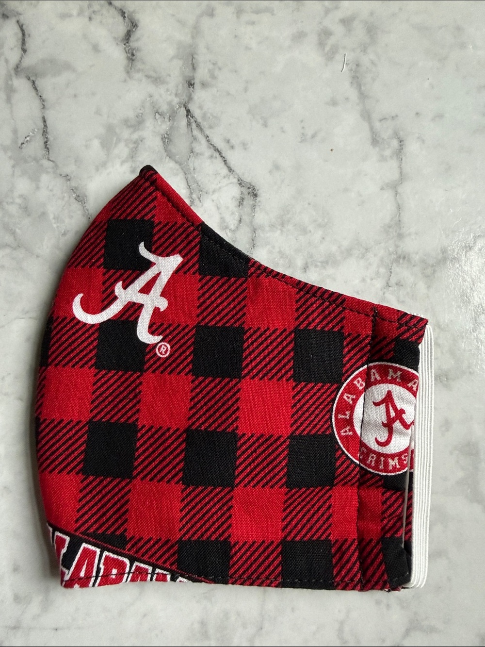 Alabama Crimson Tide Red & Black Plaid Kids Face Mask